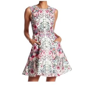 Ted Baker Floral Fit Flare Dress Sleeveless Pink Blue Women's